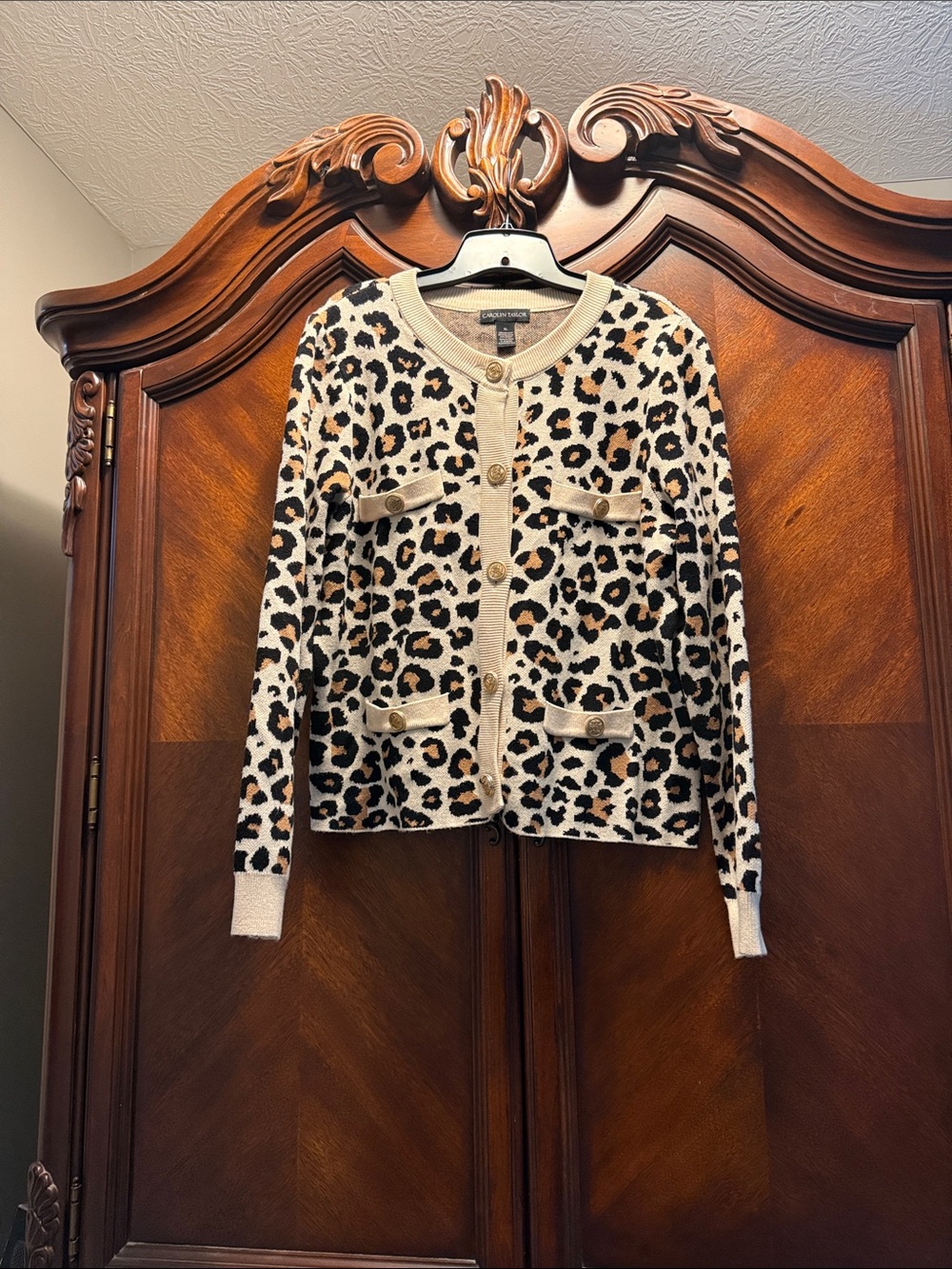 Carolyn Taylor Leopard-Print Cardigan Sweater - Cream/Black/Brown